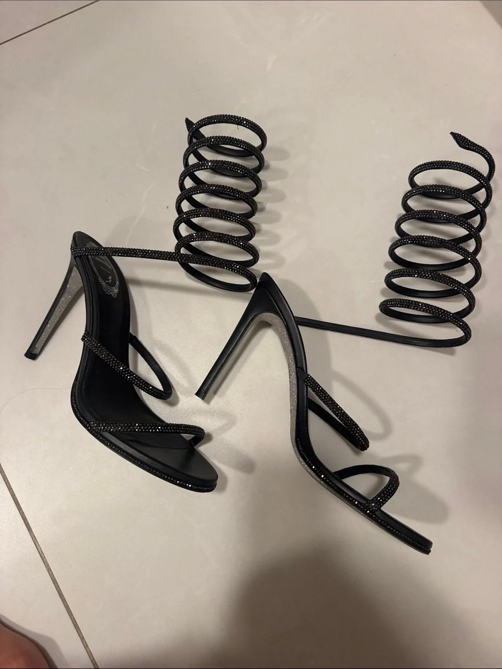 Rene Caovilla Black Spiral Wrap Stiletto Sandals - Picture 2 of 2